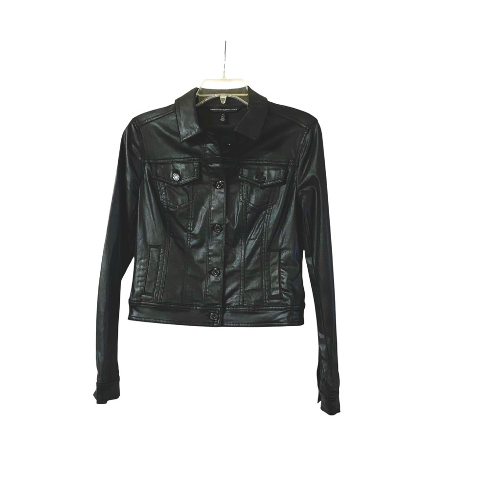 White House Black Market Coated Denim Classic Cropped Faux Leather Jacket Size 4 - Picture 2 of 16